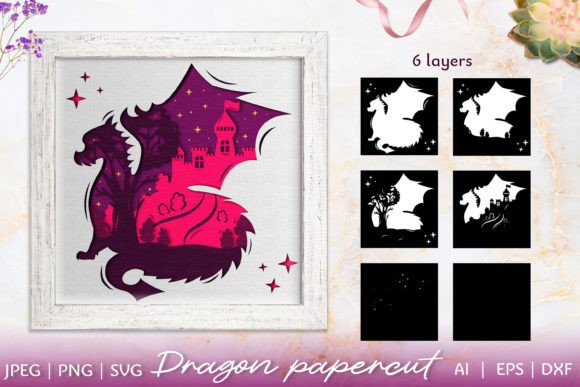 3D Papercut Dragon Scene with Castle
