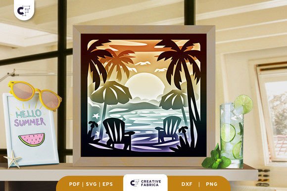 Beach Landscape 3D Shadow Box Paper Cut