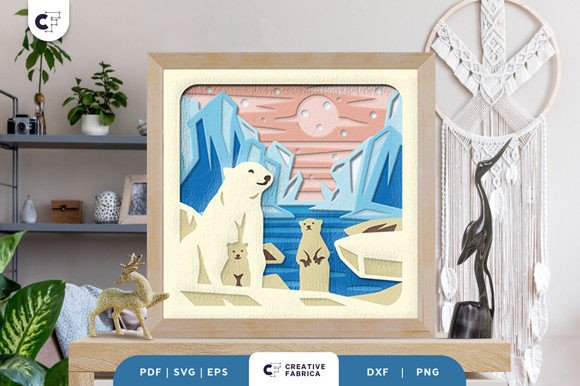 Bear Family in the Wild 3D Shadow Box