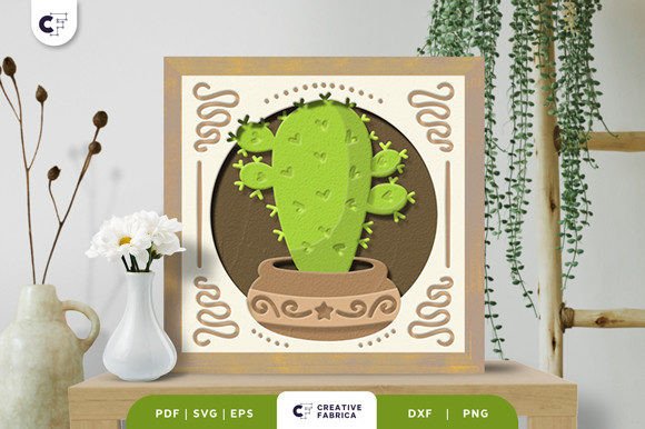 Cactus 3D Light Box Paper Cut SVG