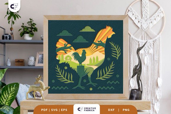 Chicken in the Farm 3D Shadow Box SVG