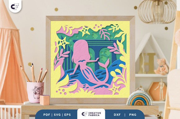 Cute Mermaid 3D Shadow Box Paper Cutting