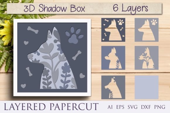 Dog Shadow Box Svg: 3D Layered Papercut Art for Creative Expression