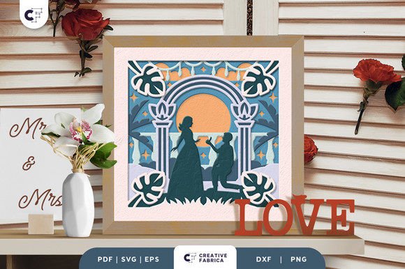 Engagement 3D Shadow Box Paper Cut