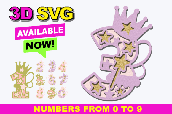 Fairy Numbers 3D SVG for Creative Projects