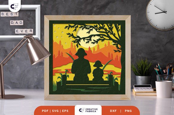 Father and Son Fishing 3D Shadow Box