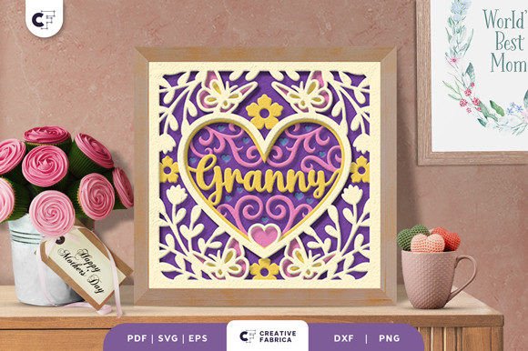 Granny in a Heart Shape 3D Shadow Box