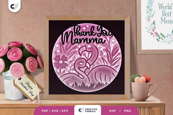 Mama and Baby Flamingo 3D Shadow Box