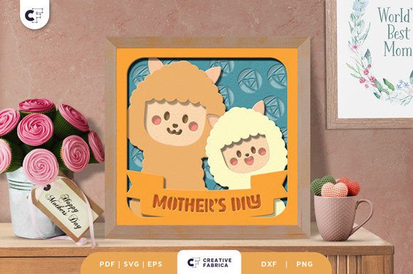 Mama and Baby Llama 3D Layered Paper Cut