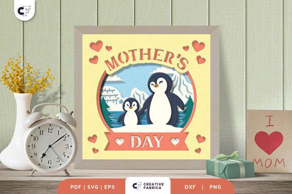 Mama and Baby Penguin 3D Shadow Box