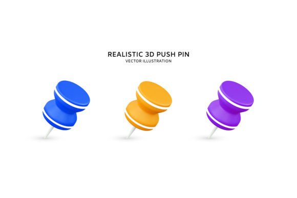 Realistic 3D Colorful Push Pins Set