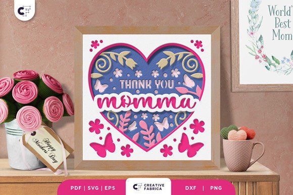 Thank You Momma Heart Shape 3D Paper Cut